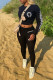 Black Fashion Casual Print Basic O Neck Long Sleeve Two Pieces