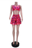 Rose Red Fashion Sexy Print Bandage Backless Spaghetti Strap Sleeveless Two Pieces