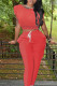 Watermelon Red Casual Solid Patchwork O Neck Short Sleeve Two Pieces