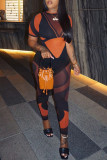 Orange Sexy Print Patchwork O Neck Skinny Jumpsuits