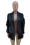Black Fashion Casual Solid Cardigan Turndown Collar Outerwear