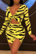 Yellow Sexy Print Patchwork V Neck Pencil Skirt Dresses