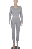 Colorful Blue Casual Solid Patchwork Zipper V Neck Long Sleeve Two Pieces