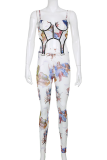 Blue Sexy Print Patchwork Spaghetti Strap Sleeveless Two Pieces
