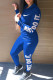 Peacock Blue Casual Sportswear Print Basic Zipper Collar Long Sleeve Two Pieces
