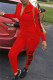Red Casual Sportswear Print Basic Zipper Collar Long Sleeve Two Pieces