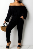 Grey Casual Solid Patchwork Off the Shoulder Long Sleeve Two Pieces