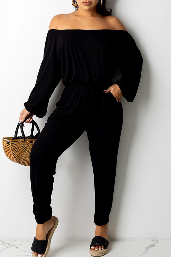 Black Casual Solid Patchwork Off the Shoulder Long Sleeve Two Pieces