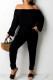 Black Casual Solid Patchwork Off the Shoulder Long Sleeve Two Pieces