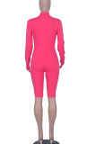 Blue Sportswear Letter Print Patchwork Zipper Collar Skinny Rompers