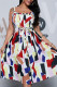 Colour Sweet Color Lump Print Patchwork Spaghetti Strap A Line Dresses