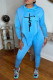 Blue Casual Print Patchwork Asymmetrical Hooded Collar Long Sleeve Two Pieces