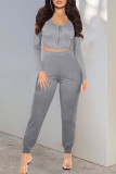 Colorful Blue Casual Solid Patchwork Zipper V Neck Long Sleeve Two Pieces