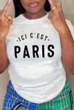 White Casual Print Patchwork O Neck T-Shirts