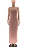 Pink Sexy Solid Patchwork High Opening Oblique Collar Dresses