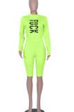Blue Sportswear Letter Print Patchwork Zipper Collar Skinny Rompers