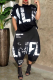 Black Casual Print Patchwork O Neck Short Sleeve Two Pieces