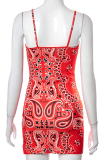 Pink Sexy Print Draw String Spaghetti Strap Pencil Skirt Dresses
