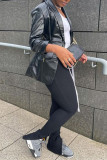 Black Fashion Casual Solid Cardigan Turndown Collar Outerwear