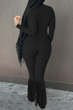 Orange Sexy Solid Tassel V Neck Skinny Jumpsuits