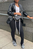 Black Fashion Casual Solid Cardigan Turndown Collar Outerwear