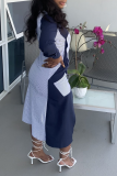 White Casual Striped Patchwork Turndown Collar Shirt Dress Dresses