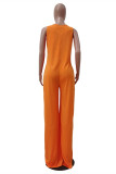 Apricot Fashion Casual Solid Basic O Neck Sleeveless Regular Jumpsuits