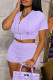 Purple Fashion Casual Solid Basic Zipper Collar Short Sleeve Two Pieces