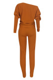 Red Casual Solid Patchwork O Neck Long Sleeve Two Pieces