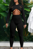 Black Sexy Solid Patchwork V Neck Skinny Jumpsuits