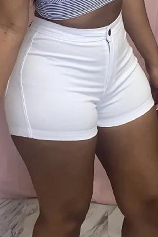 White Casual Solid Patchwork Skinny Mid Waist Straight Solid Color Bottoms