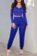 Colorful Blue Casual Solid Patchwork Zipper V Neck Long Sleeve Two Pieces