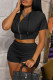 Black Fashion Casual Solid Basic Zipper Collar Short Sleeve Two Pieces