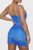 Pink Sexy Print Draw String Spaghetti Strap Pencil Skirt Dresses