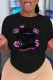 Black Casual Print Patchwork O Neck T-Shirts