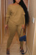 Khaki Casual Solid Patchwork O Neck Long Sleeve Two Pieces
