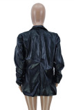 Black Fashion Casual Solid Cardigan Turndown Collar Outerwear