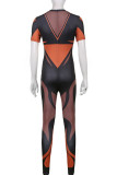 Orange Sexy Print Patchwork O Neck Skinny Jumpsuits