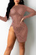 Khaki Sexy Solid Hollowed Out Patchwork Zipper Zipper Collar Pencil Skirt Dresses