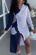 White Casual Striped Patchwork Turndown Collar Shirt Dress Dresses