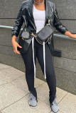 Black Fashion Casual Solid Cardigan Turndown Collar Outerwear