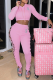 Pink Casual Print Hollowed Out Hooded Collar Long Sleeve Two Pieces