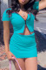 Blue Sexy Casual Solid Basic Zipper Collar Short Sleeve Two Pieces