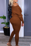 Red Casual Solid Patchwork O Neck Long Sleeve Two Pieces