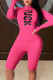 Rose Red Sportswear Letter Print Patchwork Zipper Collar Skinny Rompers