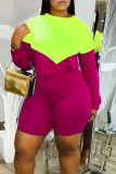 Turquoise Casual Solid Patchwork O Neck Long Sleeve Two Pieces