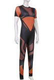 Orange Sexy Print Patchwork O Neck Skinny Jumpsuits
