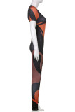 Orange Sexy Print Patchwork O Neck Skinny Jumpsuits