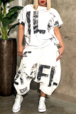 Blue Casual Print Patchwork O Neck Short Sleeve Two Pieces