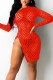 Red Sexy Solid Hollowed Out Patchwork Zipper Zipper Collar Pencil Skirt Dresses